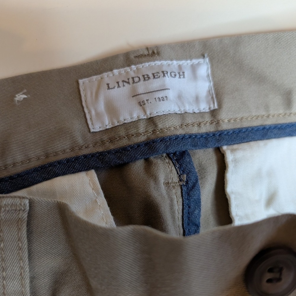 LINDBERGH Mens Chino Pants Khaki Stretch Quality Flat Front Size 32x32 - Picture 2 of 5